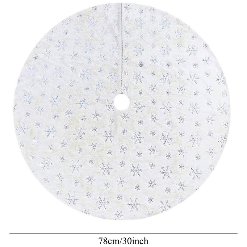Amidaky Christmas Tree Skirt 30 inches White Faux Fur Silver Snowflake Sequin Embroidered Luxury Tree Skirt Xmas Decoration - Image 4